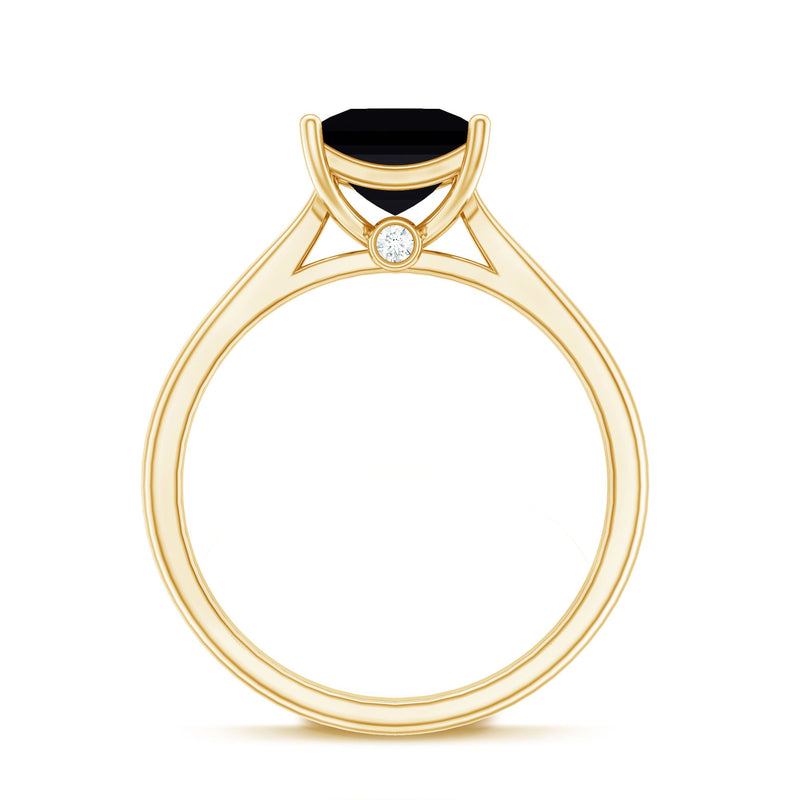 Rosec Jewels 1 Carat princess cut lab-grown black diamond engagement ring with a hidden white diamond accent.