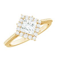 5 mm Princess Cut Moissanite Vintage Inspired Ring