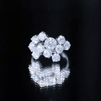 Silver Moissanite cluster statement ring by Rosec Jewels featuring sparkling white gemstones and intricate design.