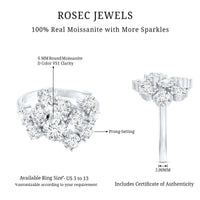 Certified Round Moissanite Cluster Engagement Ring for Women