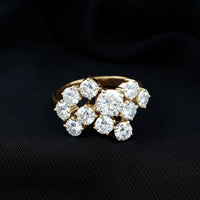 Silver Moissanite cluster statement ring by Rosec Jewels featuring sparkling gemstone arrangement and intricate design.