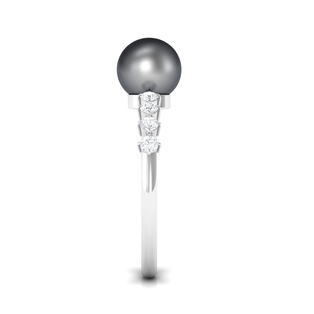 Rosec Jewels designer Tahitian pearl solitaire engagement ring with diamond, featuring a sleek ring band and a prominent pearl centerpiece.