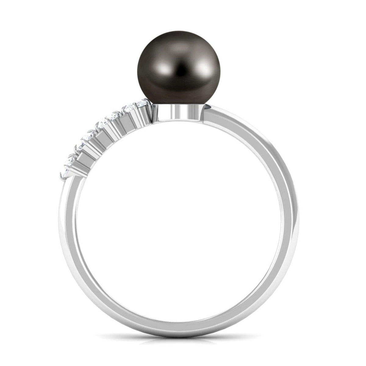Rosec Jewels Tahitian Pearl solitaire engagement ring with diamond setting, showcasing a lustrous black pearl and elegant band.
