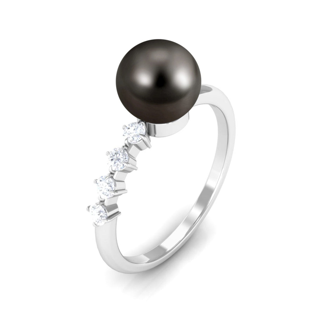 Tahitian pearl solitaire engagement ring with a diamond accent, crafted by Rosec Jewels, showcasing elegant jewelry design.
