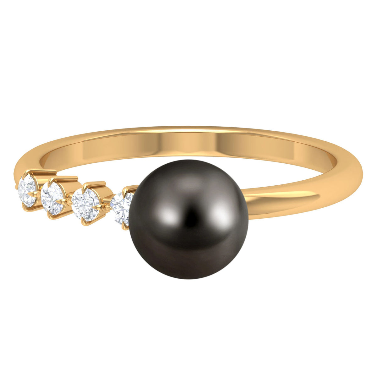 Tahitian pearl solitaire engagement ring with diamond from Rosec Jewels, showcasing a black pearl center stone and elegant band.