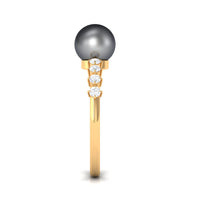 Rosec Jewels Tahitian Pearl solitaire engagement ring with diamond, featuring a sleek gold band and elegant design.