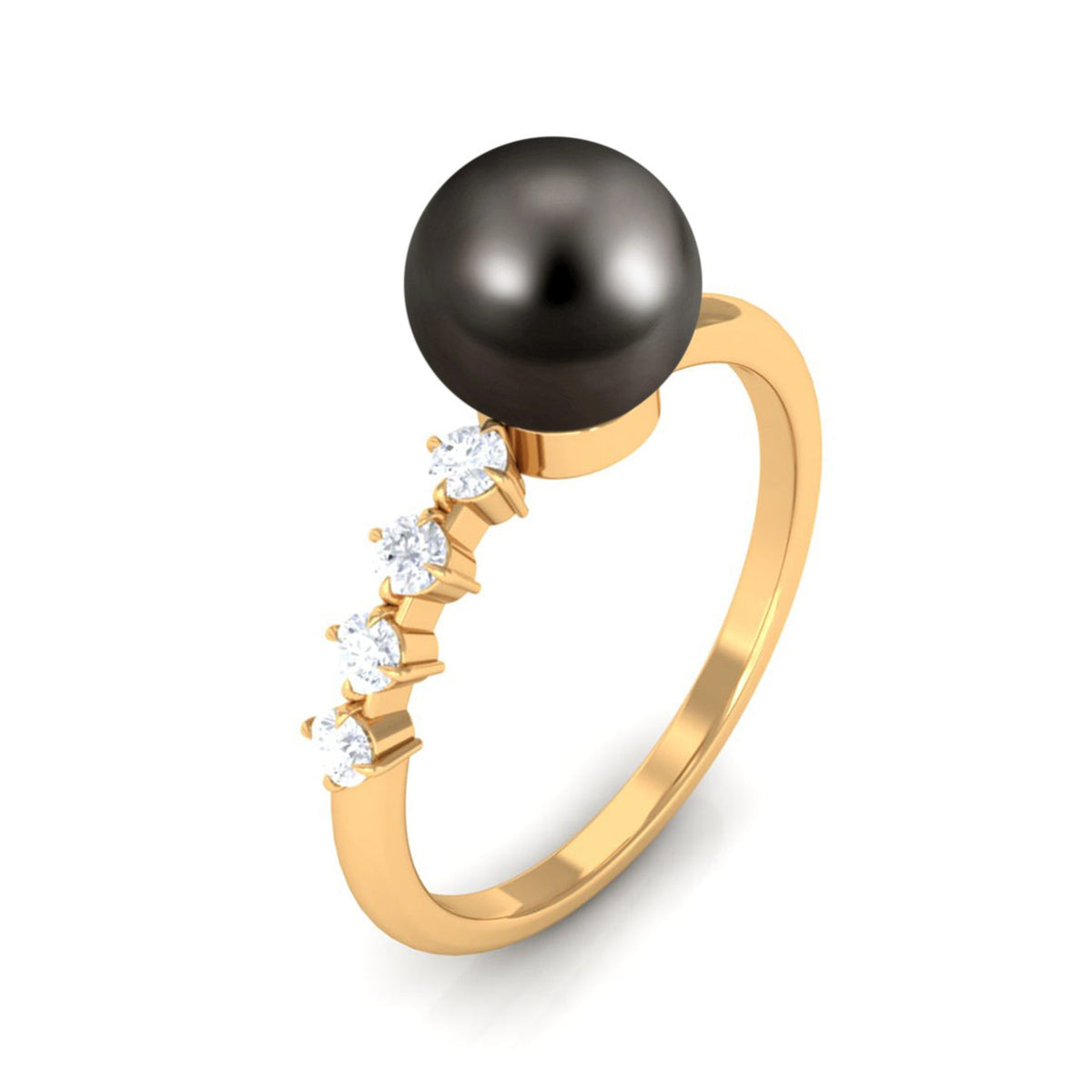 Elegant Rosec Jewels designer Tahitian pearl solitaire engagement ring with a diamond, featuring a sleek band and intricate setting.