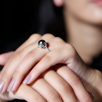 Handcrafted black Tahitian pearl engagement ring from Rosec Jewels with a sleek gold band and elegant design.