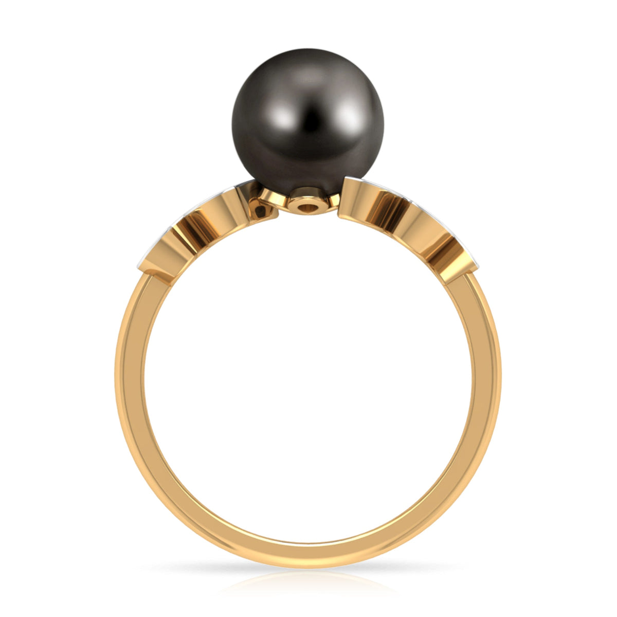 Tahitian black pearl and diamond leaf engagement ring by Rosec Jewels featuring a elegant design with pearls and sparkling diamonds.