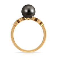 Tahitian black pearl and diamond leaf engagement ring by Rosec Jewels featuring a elegant design with pearls and sparkling diamonds.