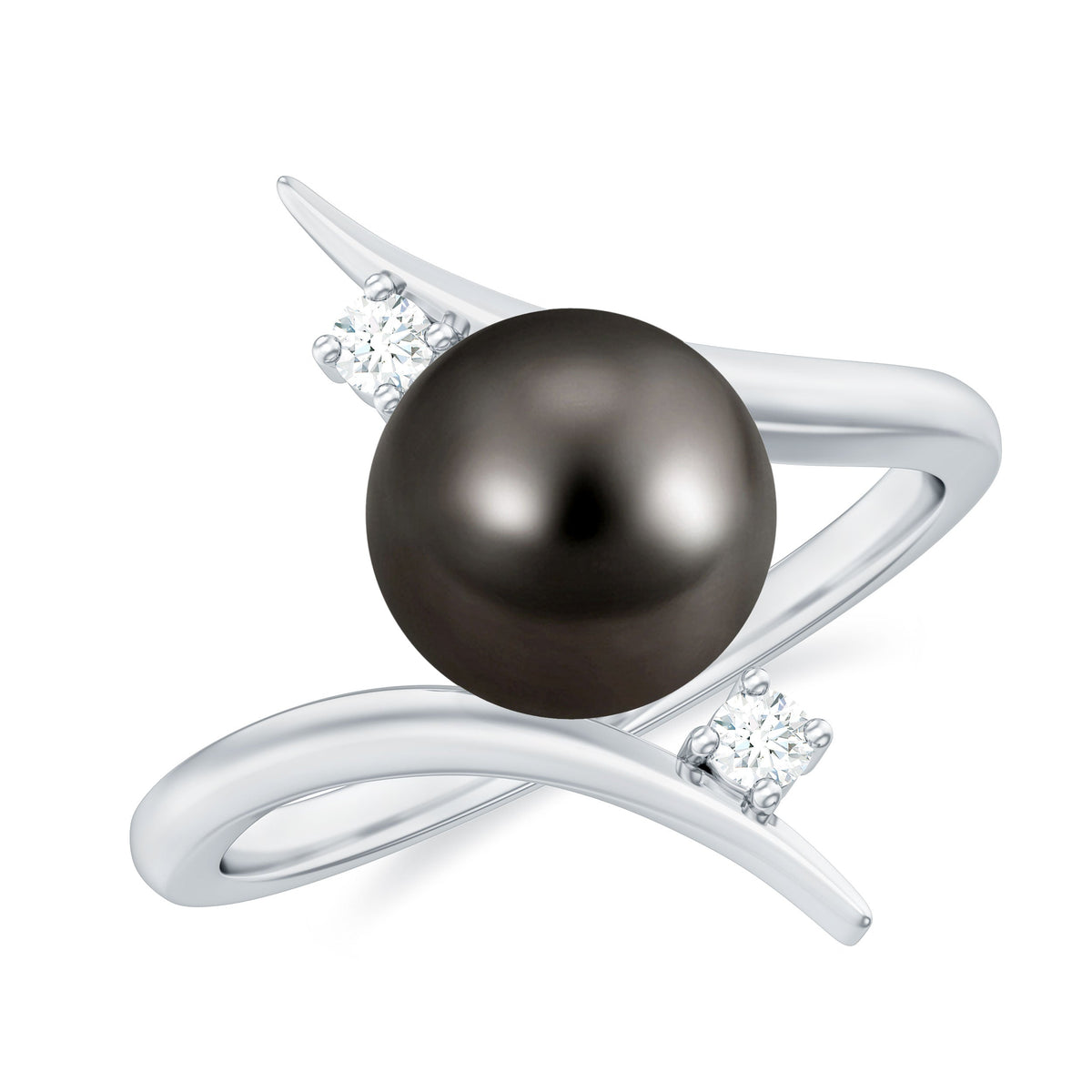 Tahitian black pearl bypass engagement ring with diamonds by Rosec Jewels, showcasing a unique design with black pearl and sparkling diamonds.