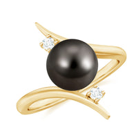 Tahitian black pearl bypass engagement ring with diamonds from Rosec Jewels, featuring a unique design and elegant craftsmanship.