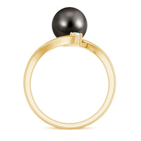 Tahitian black pearl bypass engagement ring with diamond accents by Rosec Jewels showing the elegant ring design and black pearl centerpiece