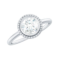 6mm round moissanite solitaire engagement ring in bezel setting by Rosec Jewels, showcasing the elegant ring design with a central gemstone.