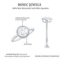 6mm round moissanite solitaire engagement ring in bezel setting by Rosec Jewels, showcasing the elegant ring design.