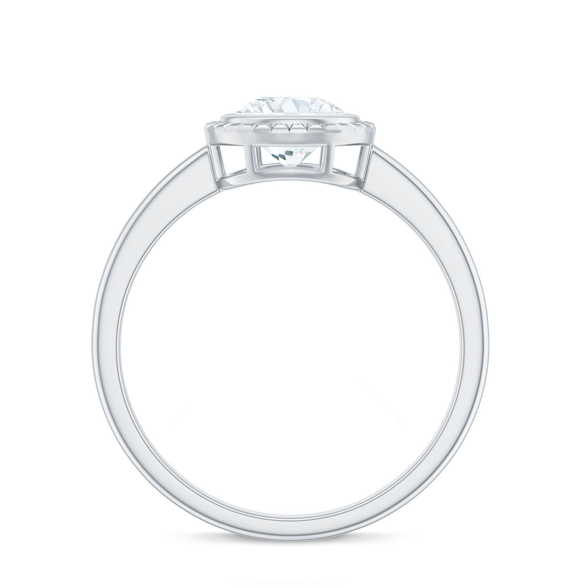 6mm round moissanite solitaire engagement ring in bezel setting by Rosec Jewels, showcasing a sparkling gemstone and sleek band.