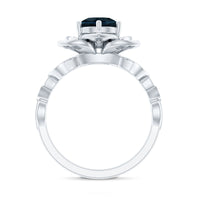 London Blue Topaz and diamond cocktail flower engagement ring by Rosec Jewels featuring a vibrant blue topaz centerpiece and sparkling diamonds.