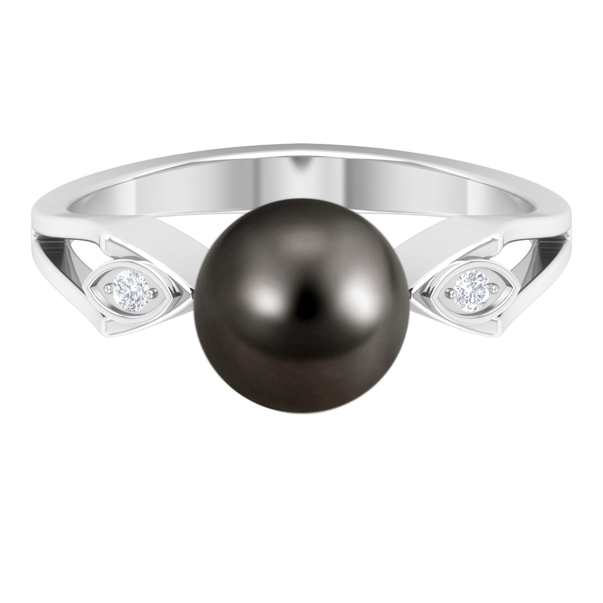 Solitaire Tahitian Pearl engagement ring with diamond by Rosec Jewels, featuring a lustrous black pearl and sparkling accent diamond.