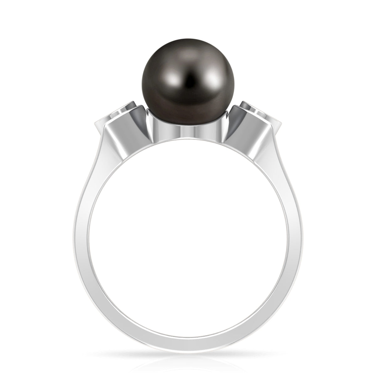 Solitaire Tahitian Pearl engagement ring with diamond accents by Rosec Jewels, featuring a sleek modern design and a central pearl.