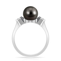 Solitaire Tahitian Pearl engagement ring with diamond accents by Rosec Jewels, featuring a sleek modern design and a central pearl.