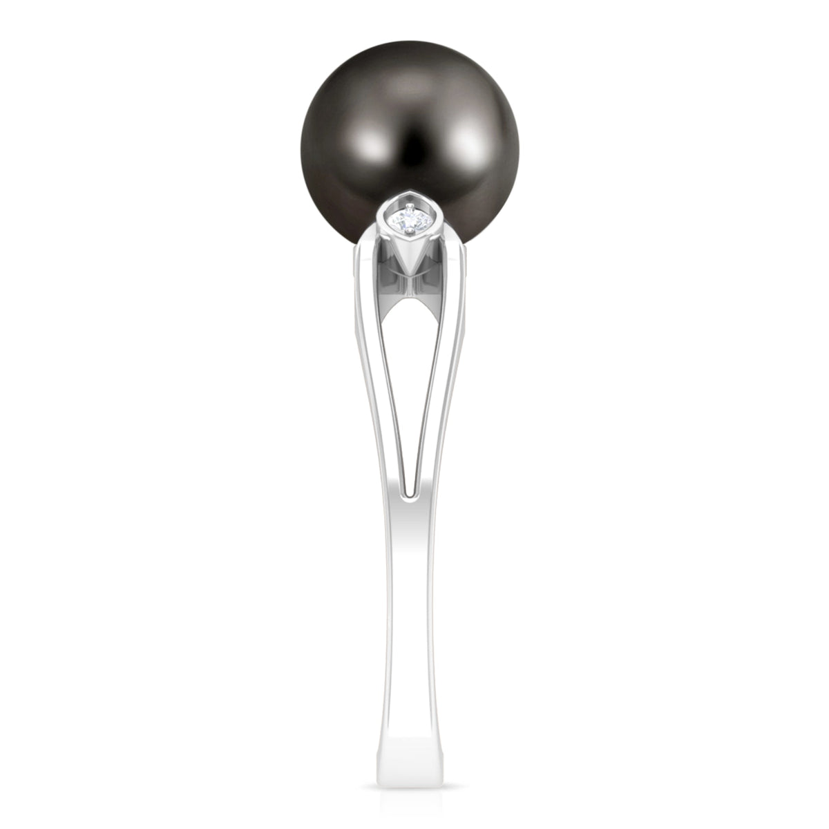 Solitaire Tahitian pearl engagement ring with diamond accent, crafted by Rosec Jewels, featuring a sleek modern design.