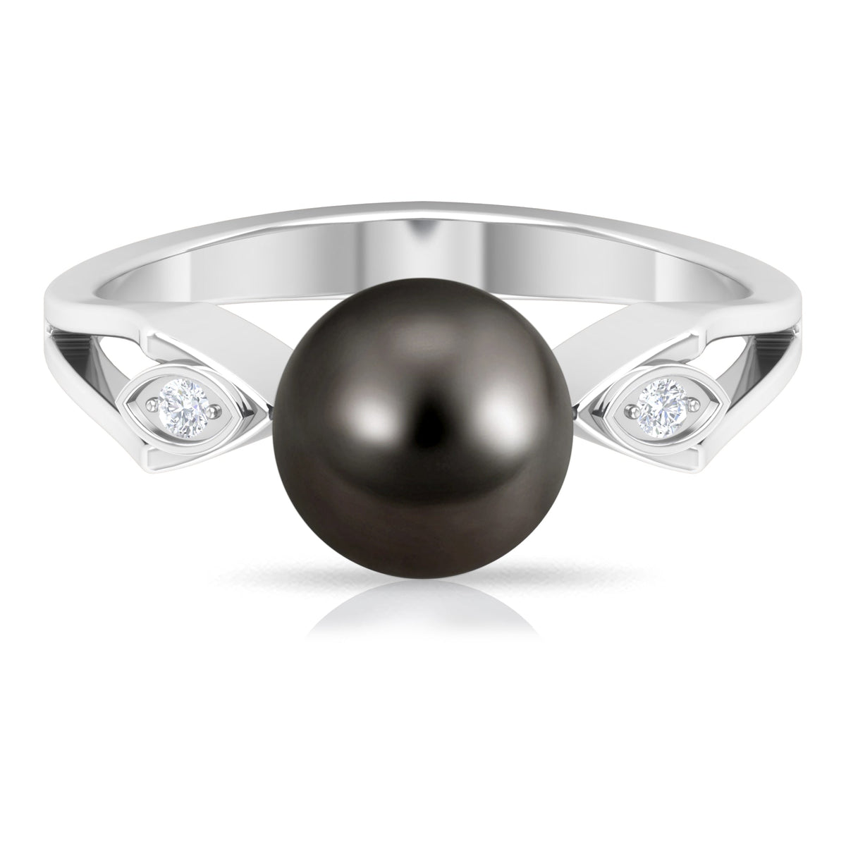 Solitaire Tahitian pearl engagement ring with diamond accents by Rosec Jewels, featuring a sleek, contemporary design.