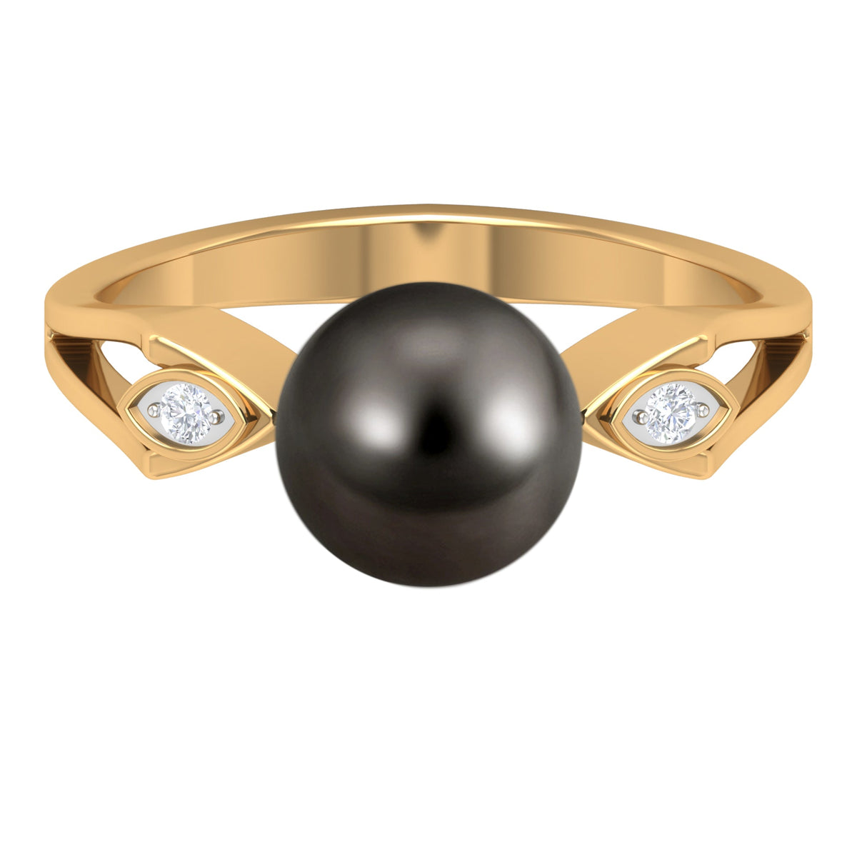 Solitaire Tahitian pearl engagement ring with diamond, featuring a contemporary design and Rosec Jewels branding.