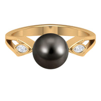 Solitaire Tahitian pearl engagement ring with diamond, featuring a contemporary design and Rosec Jewels branding.