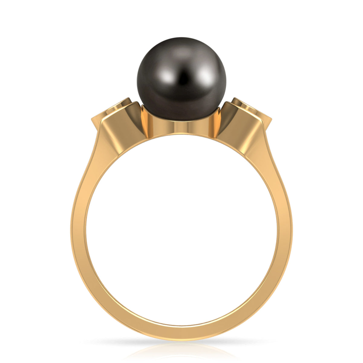 Solitaire Tahitian pearl engagement ring with diamond accent, featuring a sleek contemporary design from Rosec Jewels.
