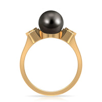 Solitaire Tahitian pearl engagement ring with diamond accent, featuring a sleek contemporary design from Rosec Jewels.