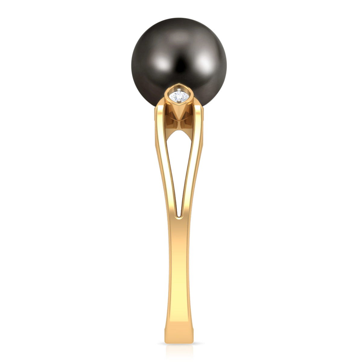Solitaire Tahitian pearl engagement ring with diamond accents by Rosec Jewels, featuring a sleek contemporary design.