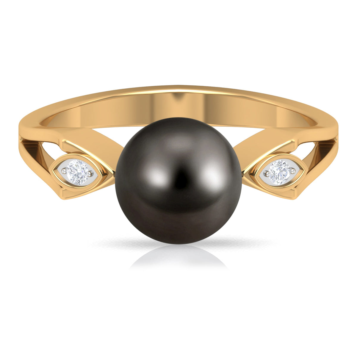 Tahitian pearl solitaire engagement ring with diamond accent by Rosec Jewels, featuring a sleek contemporary design.
