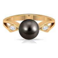 Tahitian pearl solitaire engagement ring with diamond accent by Rosec Jewels, featuring a sleek contemporary design.