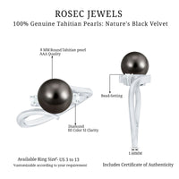 Vintage engagement ring featuring a natural Tahitian black pearl and diamond accents from Rosec Jewels.