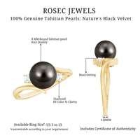 Vintage engagement ring with a natural Tahitian black pearl and diamond accents, crafted by Rosec Jewels.