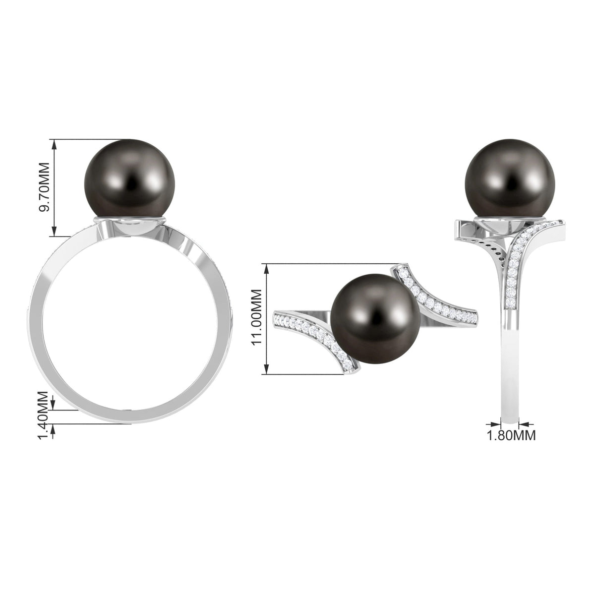Tahitian pearl bypass engagement ring with diamond accents from Rosec Jewels, showcasing elegant design and fine craftsmanship.