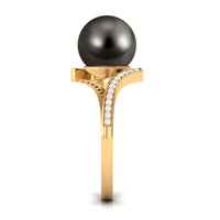 Tahitian pearl bypass engagement ring with diamonds from Rosec Jewels, featuring a lustrous black pearl and sparkling diamond accents.