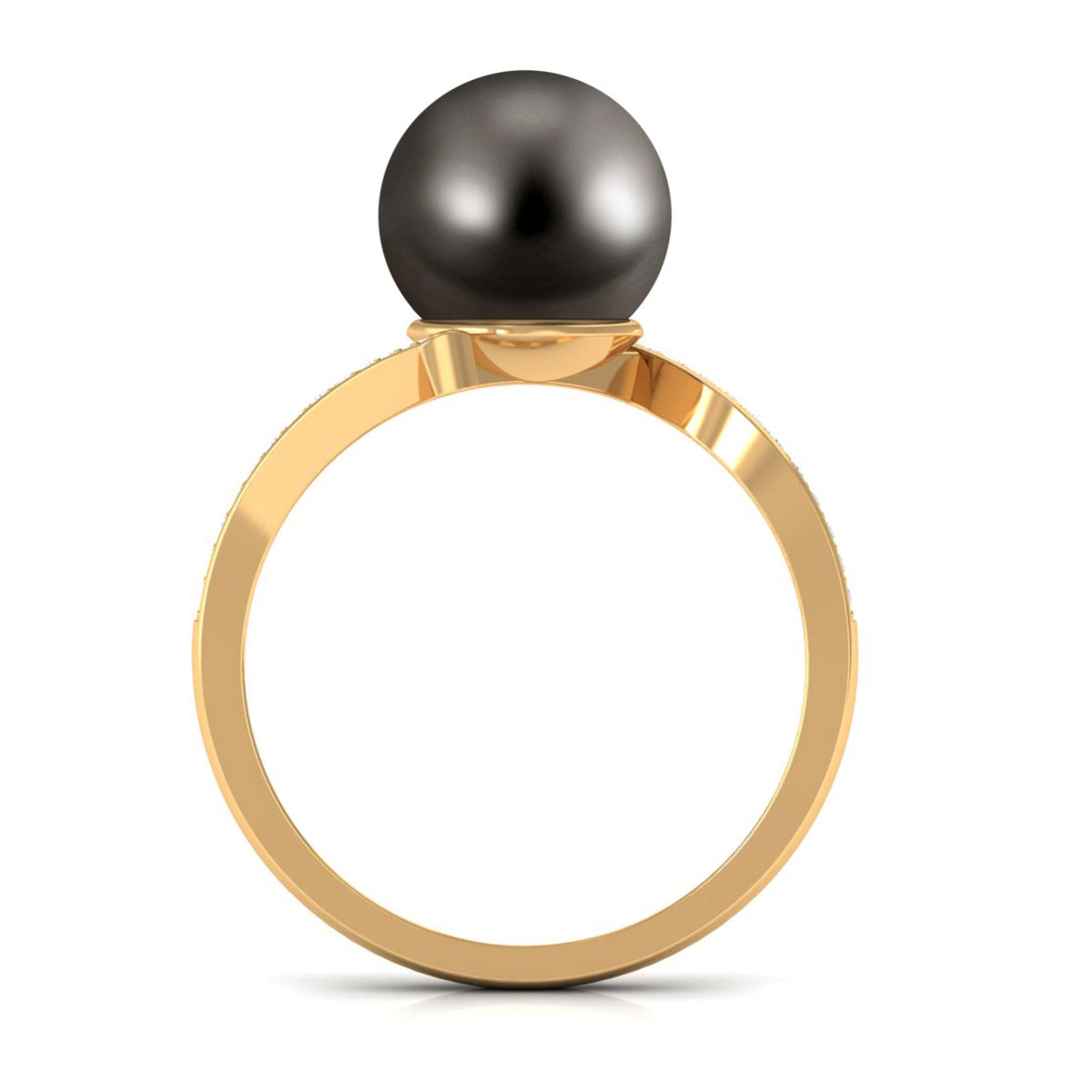 Tahitian pearl bypass engagement ring with diamonds by Rosec Jewels, featuring a lustrous black pearl and sparkling diamond accents.