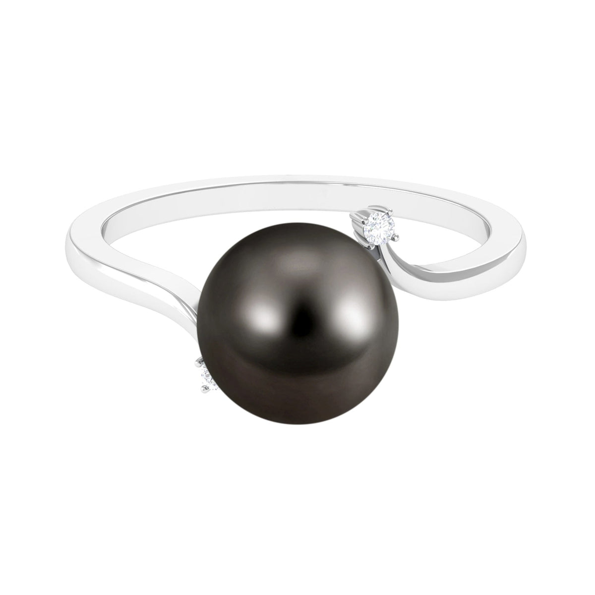 8 Carat Tahitian Pearl bypass engagement ring with diamond, featuring a sleek design and rose gold setting by Rosec Jewels.