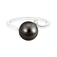 8 Carat Tahitian Pearl bypass engagement ring with diamond, featuring a sleek design and rose gold setting by Rosec Jewels.
