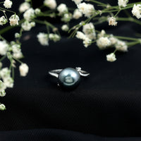8 carat Tahitian pearl bypass engagement ring with diamonds by Rosec Jewels, showcasing a elegant pearl and sparkling diamond accents.