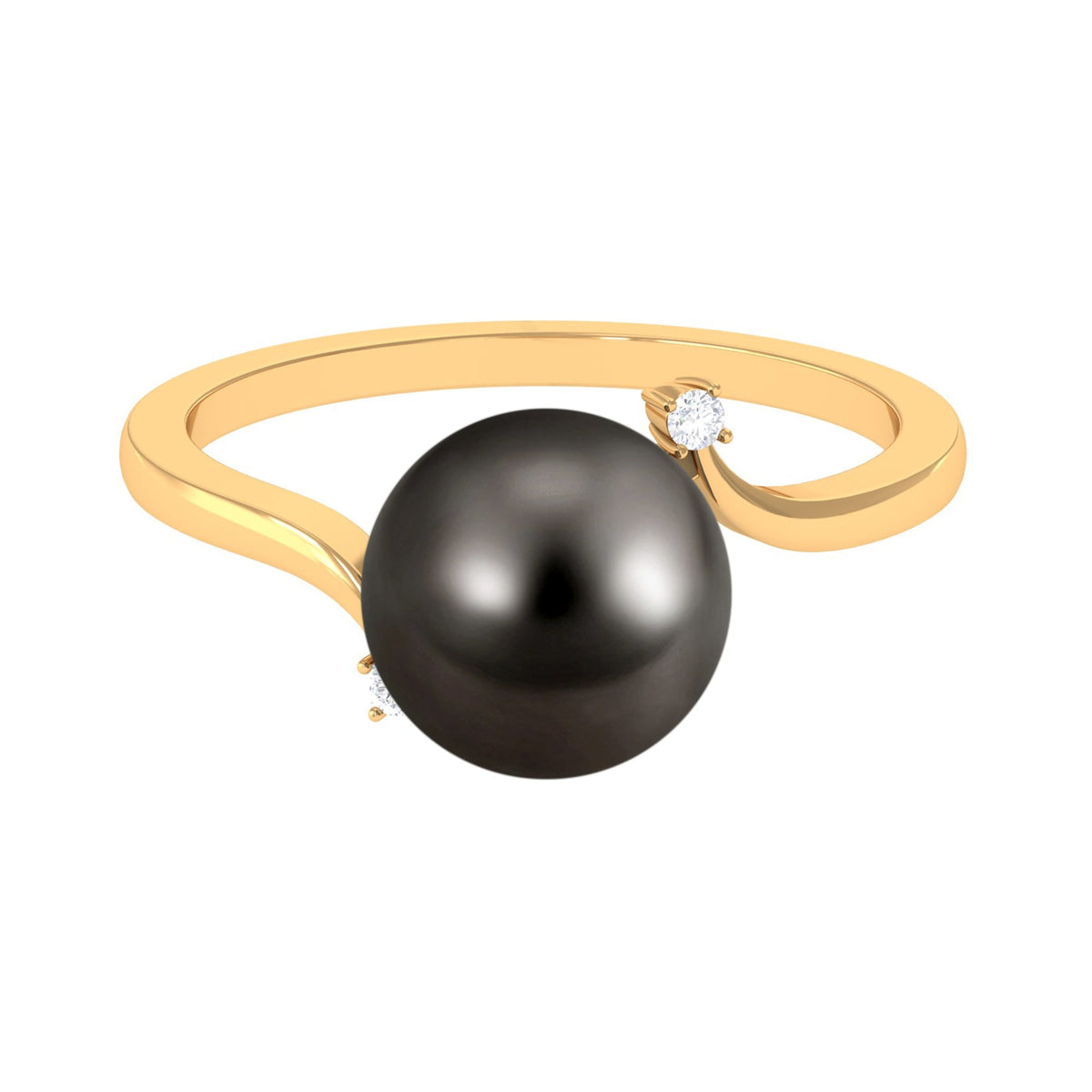 Tahitian pearl bypass engagement ring with 8-carat solitaire pearl and diamond accents, crafted by Rosec Jewels.