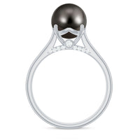 7.75 CT Classic Tahitian Pearl Solitaire Ring with Surprise Diamond