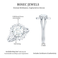 Round Cut Solitaire Zircon Gold Flower Engagement Ring in Split Shank