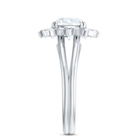 Round Cut Solitaire Zircon Gold Flower Engagement Ring in Split Shank