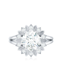 Round Cut Solitaire Zircon Gold Flower Engagement Ring in Split Shank