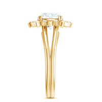 Round Cut Solitaire Zircon Gold Flower Engagement Ring in Split Shank