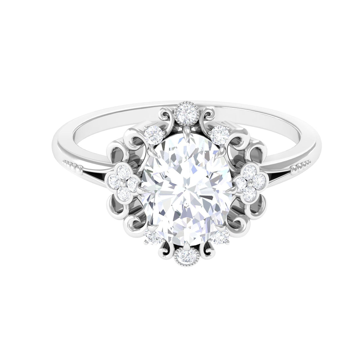 7X9mm Oval Cut Certified Moissanite Vintage Statement Ring