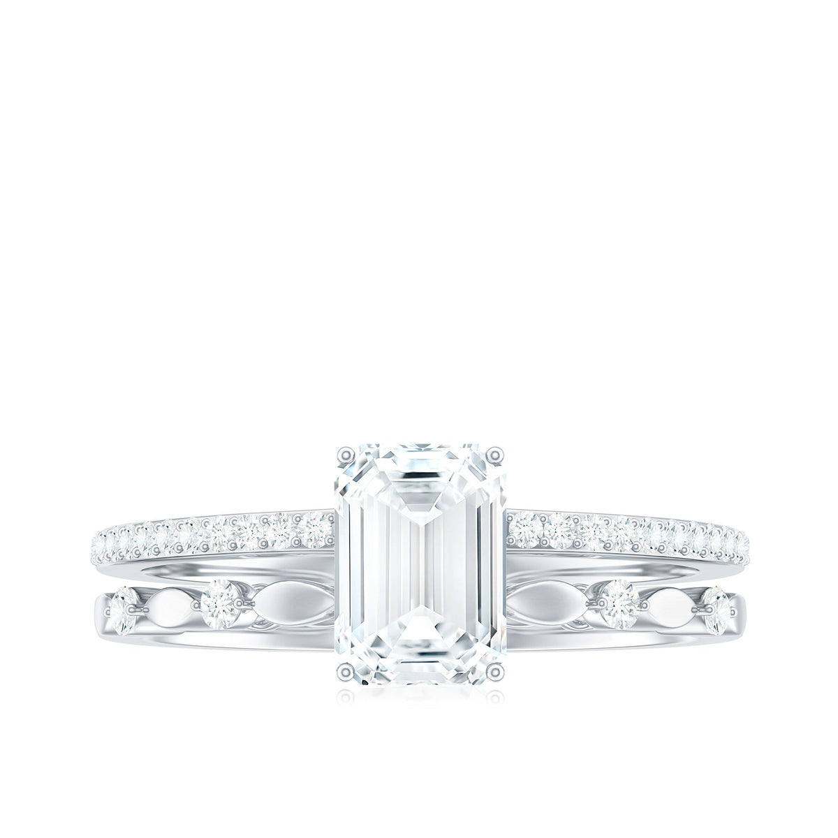 2 Carat Emerald Cut Moissanite Engagement Ring (D-VS1)