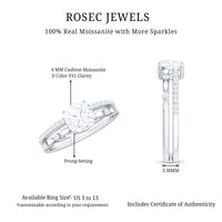 6mm Cushion Cut Moissanite Solitaire Double Band Engagement Ring